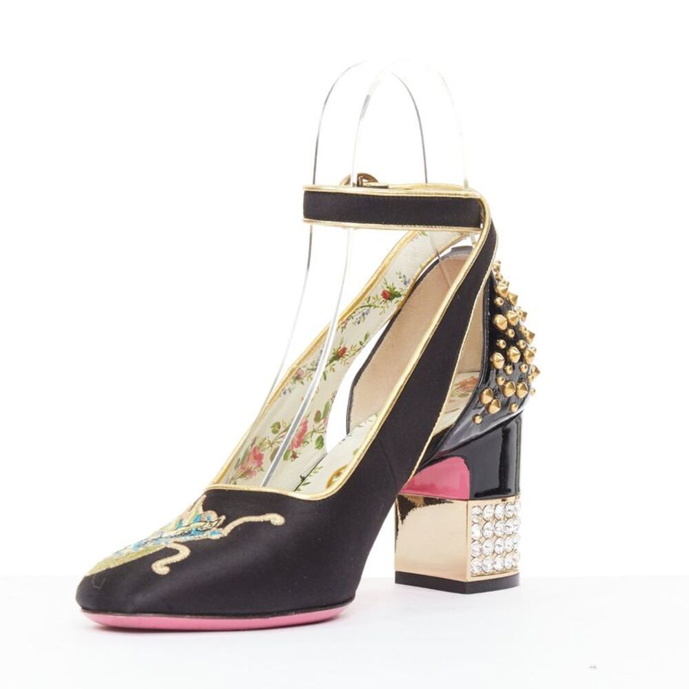 GUCCI 2017 Runway Caspar dragon embroidered spike ankle strap pump heels EU36 - Picture 4 of 8